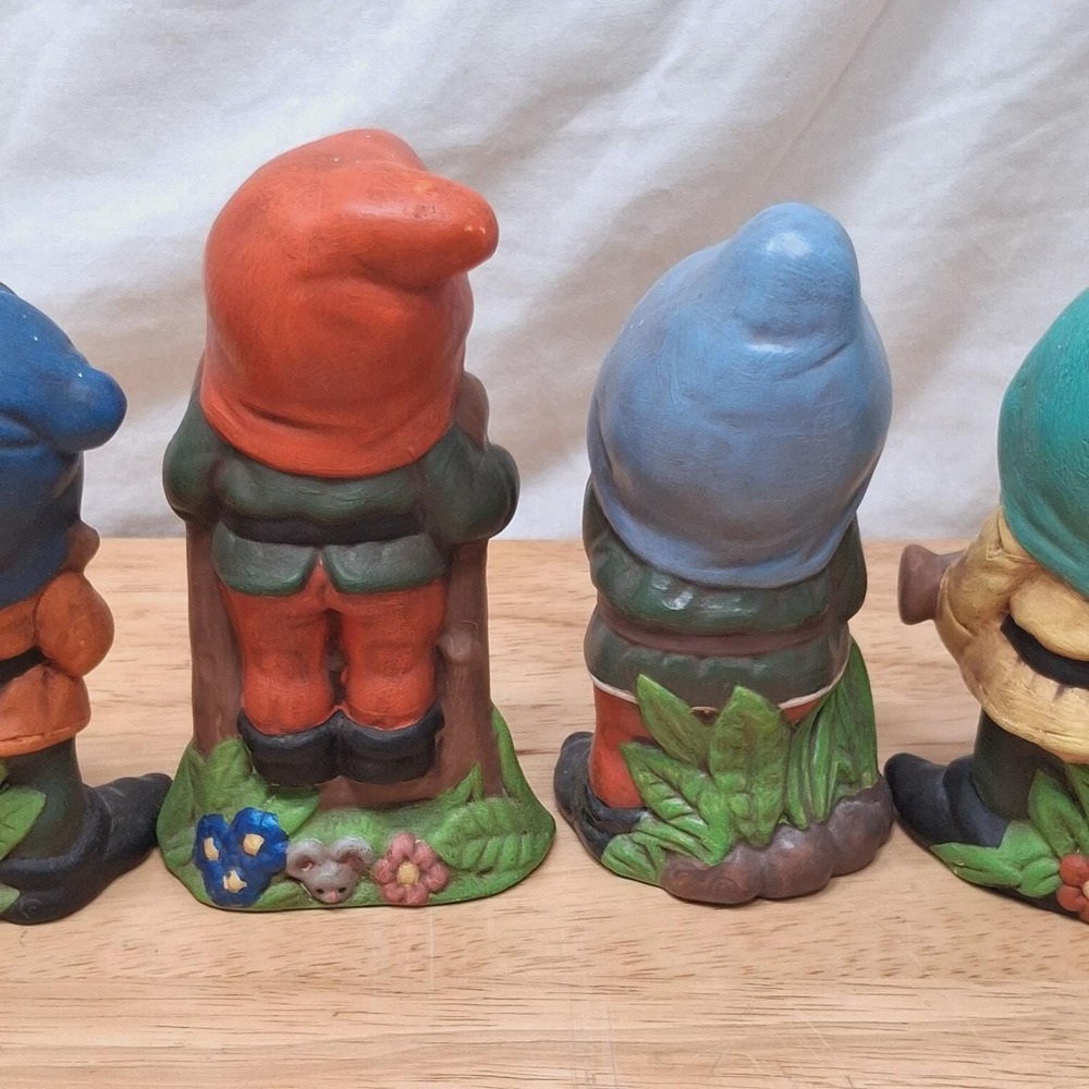 Vintage Ceramic Garden Gnomes / Dwarfs Set Of 6 Hand Painted Pixie Girl Boy READ - Picture 11 of 16